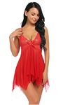 Sia Less Seksi Kırmızı Tül Dantel Babydoll Gecelik 15507