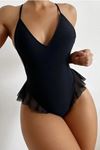 Sia Less Siyah Fırfırlı Bodysuit PR15090